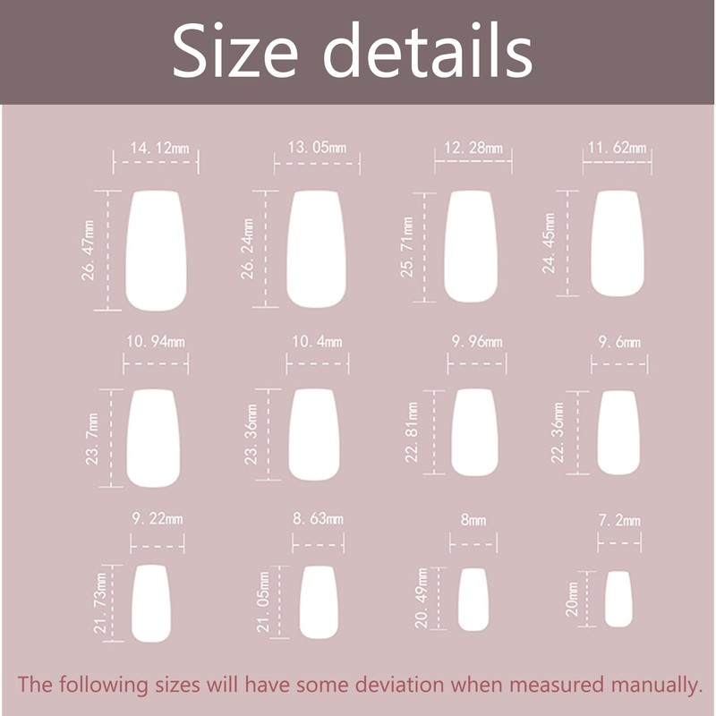 Pack of 24 Stick On Nails, Almond Shape/Short Trapezoidal/Medium Length