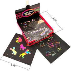 Scratch Art, Caja de Mini Notas con Bolígrafo y Plantilla de Dibujo, Libro Negro para Rascar y Pintar, Kit de Papel de Rascar Arcoíris para Arte Niños, Felicitación Festivas,notas,dibujos de Graffiti