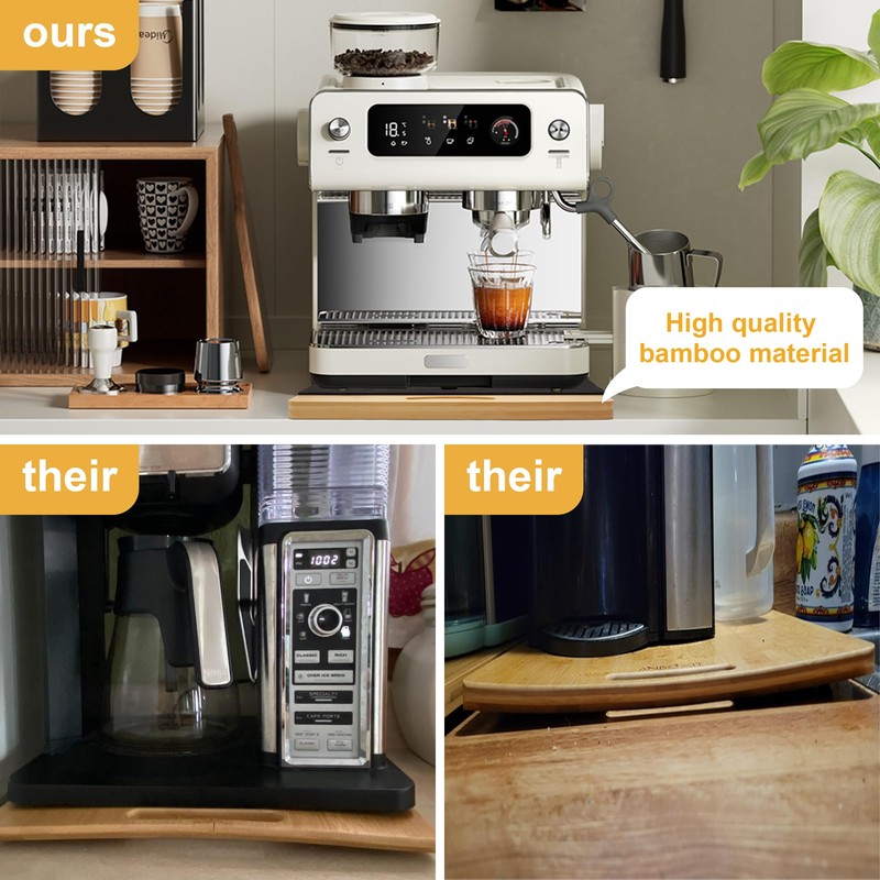 MinBoo Bamboo Appliance Slider,Sliding Tray for Coffee Maker, Kitchen Countertop