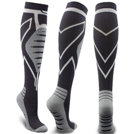 Keskale Compression Socks for Men & Women 20-30 mmHg Knee High (2 Pairs) - Best Support for Medical, Athletic, Sports, Travel, Running (Black/Gray, XXL)