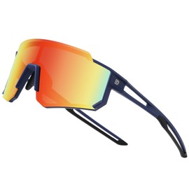 DUCO Polarized Kids Sunglasses Youth Baseball Sports Sun Glasses UV400 Shades with Strap for Teens Boys Girls DK310 (Dark Blue Frame Black Temple Revo Orange Lens)