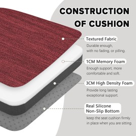 baibu 14x14 Inches Metal Dining Chair Pads Set of 4, Non-Slip Metal Chair Cushion Bar Stool Cushion with Ties for Metal Chairs or Bar Stools - 4 Cushions Only (Red, 14x14x1.5in)