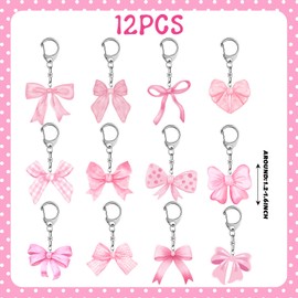 YYMYMGJ Pink Bow Party Favors 12 PCS Pink Bow Acrylic KeyChains for Coquette Bow Birthday Party Decorations Supplies Gifts for Kids Girls Classroom Prizes