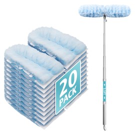 Duster Refill Compatible with Swiffer Duster, 20 Count Duster Refills with 5.5FT Extension Pole, Ceiling Fan Duster Super Extender Kit, Disposable 360 Heavy Duty Feather Dusters for Cleaning