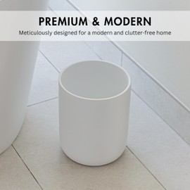YEW DESIGN Matte White Round Compact Trash Can Mini, 2 Gallons / 7.5L Garbage Bin, Tiny Wastebasket for Bathrooms, Office, Under Desk, Bedroom, Laundry Room, Kitchen, Kids Room, and Dorm