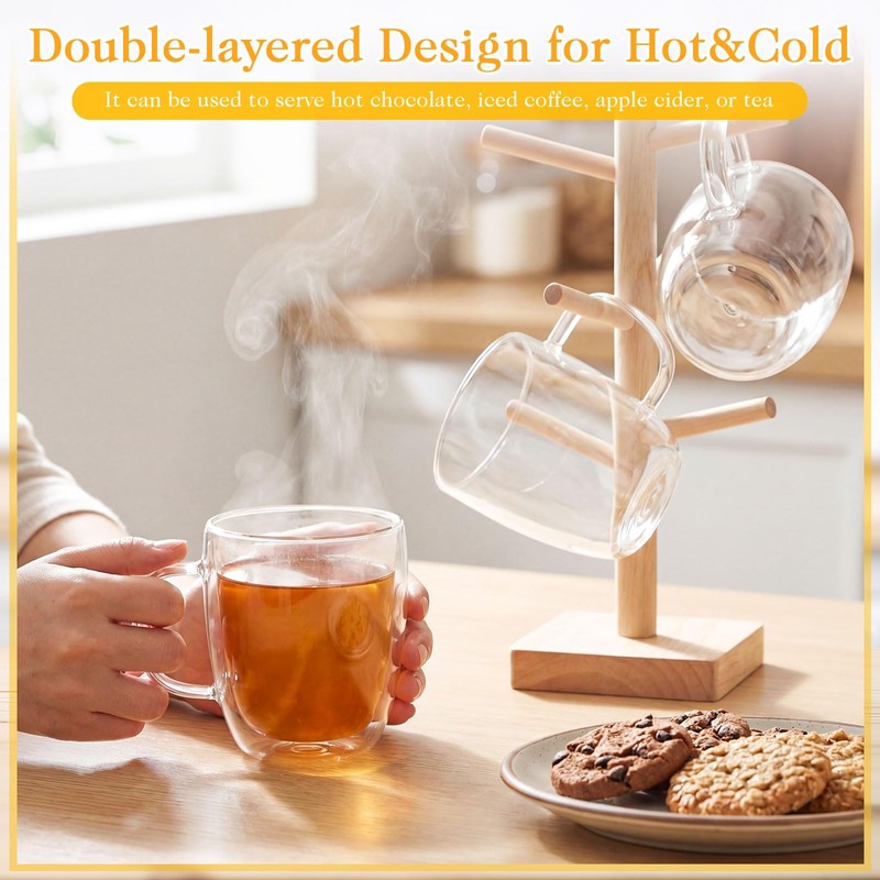 Patelai Glass Coffee Mugs Set of 6, 16 oz Clear
