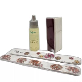 Deja Vu Nail Care Manicure Set - Cuticle Oil, 2 Nail Files + 4-way Nail Buffer