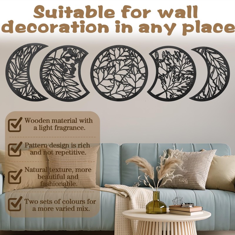 5PCS Moon Phase Wall Decor, Phases of the Moon Wall