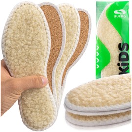 SULPO 2 Pairs of Lambskin Wool with Cork Warming Insoles Winter Sole for Shoes Thick Insoles Against Cold Feet Thermal Shoe Insoles for Work Shoes Size 36-47, beige