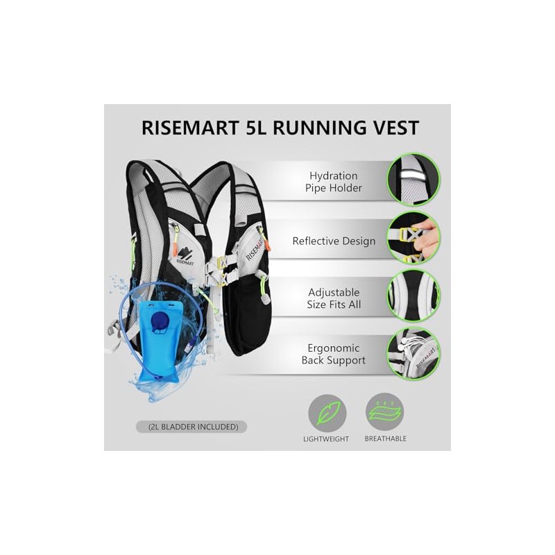 RISEMART Running Vest for Men and Women, Hydration Backpack, Running