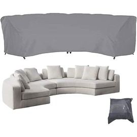 UCARE Curved Sofa Cover Outdoor Couch Sectional Protector Waterproof Half Moon Sofa Set Cover with Windproof Elastic Cord for Garden Lawn Indoor Grey (89.7x45.6x33.8in/228x116x86cm)