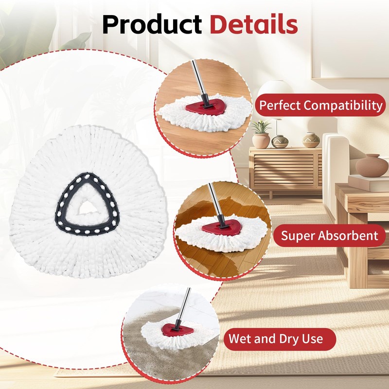 ANREKEYH Spin Mop Head, Base, Handle Replacement for O-Ceda EasyWring