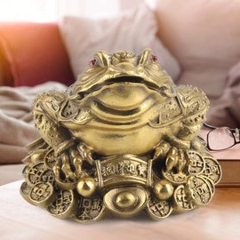Tyenaza Golden Brass Toad Large Money Toad Statue Feng Shui Money Frog Three Legged Toad Lucky Charm Decoration Shop Salon Opening Gift (1)