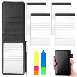 SHAIDOJIO 7Pcs Small Pocket Notepad Holder Set, Mini Notepad Pen Holder with 50 Lined Sheets, A7 Pu Leather Pocket Notebook with 4 Memo Book Refills, 1 Metal Pen, 1 Index Tag for Home Office School
