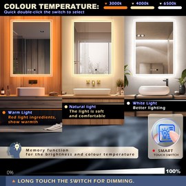 GANPE 28 x 36 inch LED Bathroom Mirror with Motion Sensor and Bluetooth Speaker, Touch Control Makeup Vanity Mirror Wall Mounted, IP44 Waterproof Anti-Fog Vertical & Horizontal