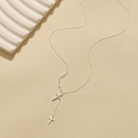 FUNYCHEN 925 Sterling Silver CZ Cross Pendant Necklace for Women Dainty Y Shaped Charm Chain Necklace Trendy Non Tarnish Waterproof Simple Cross Religious Christian Baptism Faith Wedding Jewelry Gifts