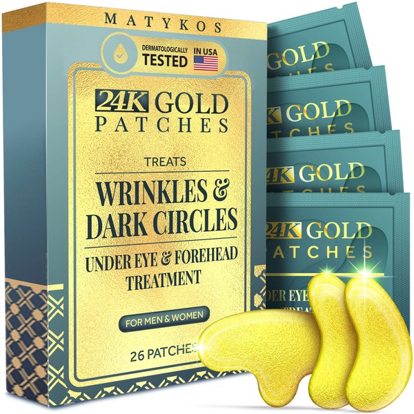 24K Gold Under Eye and Forehead Patches - 26 PCS - Collagen and Hyaluronic Acid Pads that Helps Reducing Under Eye Puffiness, Wrinkles, and Dark Circles - NO Artificial Fragrance or Alcohol