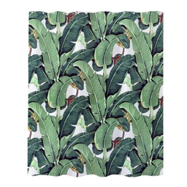 Winteriew Tropical Green Banana Leaf Shower Curtain Palm Leaves Theme Fabric Bathroom Decor Sets with Hooks Waterproof 72H x 72W inches Green