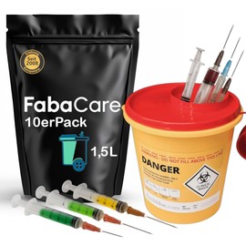 10x Kanülenabwurfbehälter 1,5 Liter von FabaCare, Entsorgungsbehälter für Kanülen, Spritzen und Nadeln