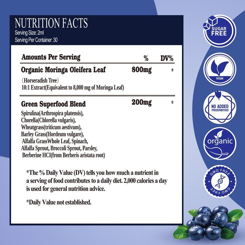 Raw Moringa Liquid Drops 8000 mg, Organic Moringa Oleifera Leaf