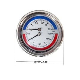 Thermomanometer Temperature and Pressure Display up to 120 °C and 10 Bar Rear Input with 1/4 Inch NPT, BSPT, BSP Connection on the Back