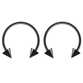 2pc 0.8mm 20g Surgical Stainless Steel Black Horseshoe Bar Hoop 3mm Spike Circular Barbells Earrings Cartilage Helix Septum Nose Lip Rings - 10mm
