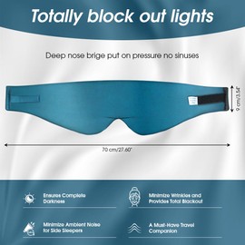 White Hawk Eye Mask for Sleeping, 22Momme 100% Natural Mulberry Silk Eye Mask with Adjustable Straps for Men and Women, Large Size Sleep mask for All Skin Types (Aqua Blue)