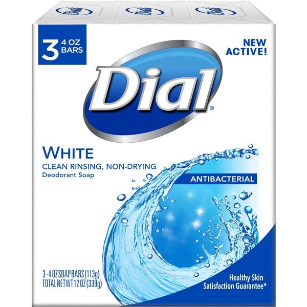 Dial Antibacterial Deodorant Bar Soap, 4 oz bars, White, 3 ea (Pack of 12)