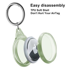 BuFan Paquete de 4 Funda Impermeable para AirTag con Llavero, Carcasa Cuerpo Completo Anti-Arañazos Air Tag Llavera Soporte para Niños, Collar de Mascota (Azul/Morado/Rosa/Verde)