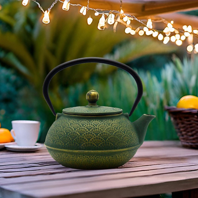 900ml Cast Iron Tea Kettle,SECHUDO Teapot Coated with Enameled Interior