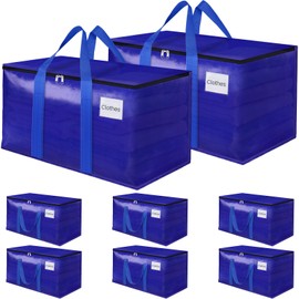 FabSpace 8 Pack Moving Storage Bags Heavy-Duty with Zippers and Reinforced Handles, Moving Supplies Packing Boxes for Moving, Storing, Saving Space, Blue Plastic Storage Totes 93 L (24 Gallon)