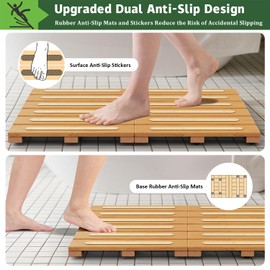 Bamboo Bath Mat for Shower, Dual Anti-Slip for Surface & Bottom, Waterproof Foldable Shower Mat, Easy to Carry and Storage, Perfect for Indoor Outdoor （ Natural, 20.86×13.77×1.14 Inches）