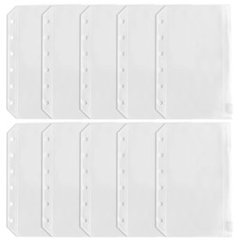 DY.2ten 10 Pack A7 Zipper Binder Pockets, Translucent 6 Hole Binder Pocket, Die Cut Pockets for A7 Notebook Binder Planner, A7 Binder Pockets, Loose Leaf Pockets