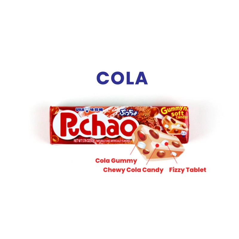 UHA Puchao Chewy Candy1.76oz Strawberry Cola Ramune Soda Grape Melon