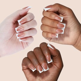 LY LANYOS Press On Nails Duck, Medium Fake Nails, Duck Shaped Glue on Nails, Reusable Supremely Fit Glossy Stick on nails with Nail Glue in 16 Sizes, 32 Pcs, Brown French