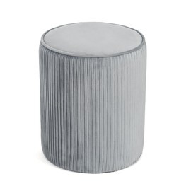 Joveco Modern Round Ottoman with Soft Padded Seat, Velvet Vanity Stool for Makeup, Upholstered Footrest Stool for Living Room Bedroom Home Office, Grey