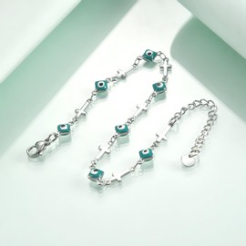 Rnivida Green Evil Eye Anklet Cross Ankle Bracelet for Women,316L Stainless Steel Summer Jewelry with Adjustable Chain 10''