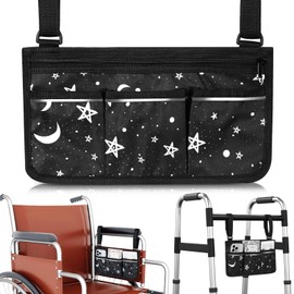 Wheelchair Side Bags for The Armrest Wheelchair Arm Bag Carry Bag Arm Rest Pouch with Cup Holder Pattern Reflective Strip Waterproof Electric Wheelchair Bags for Walkers Elderly Seniors Adults