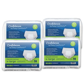 Confidence by Easy Comforts Absorbent Underwear, Overnight Absorbency Disposable Adult Incontinence & Bladder Leak Briefs, Discreet Protection for Men and Women, Size XL, 48 Count Case