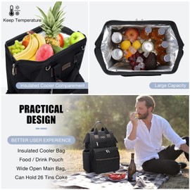 HappyPicnic Picnic Backpack Set for 4 Persons with Insulated Cooler and Waterproof Picnic Blanket for Family Outdoor Beach Camping - Black