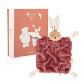 Kaloo - Comforter Rabbit Bordeaux 24 cm - Flat Baby Comfort Blanket Ultra Soft - Extra Soft Flannel Fur Bows with Dummy Holder Function Cuddly and Educational Companion from Birth
