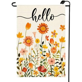 Hello Fall Floral Garden Flag 12x18 Inch Vertical Small Double Sided Orange Flowers Farmhouse Outside Decoration For Yard QJ25