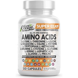 Clean Nutraceuticals Suplemento de aminocidos L-lisina, L-treonina, L-leucina, isoleucina, valina, L-histidina, L-triptfano, L-metionina, L-arginina, 