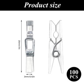Pack of 100 Spring Hanging Clips, Mini Clips, Transparent Clothes Pegs, Mini Transparent Clips, Decorative Clips, Small Clips for Photos, Fairy Lights, Hanging