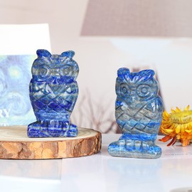 LEADGEM 2" Lapis Lazuli Crystal Owl Figurine Gem Stone Owls Statue Animals Carving Owl Gifts for Home Office Decor