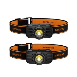 SuperFire Rechargeable Headlamp，Zoom Lightweight Head Lamp,LED Headlamp Rechargeable,Head Flashlight for Running Fishing Hiking Camping, Outdoor (2, Orange)