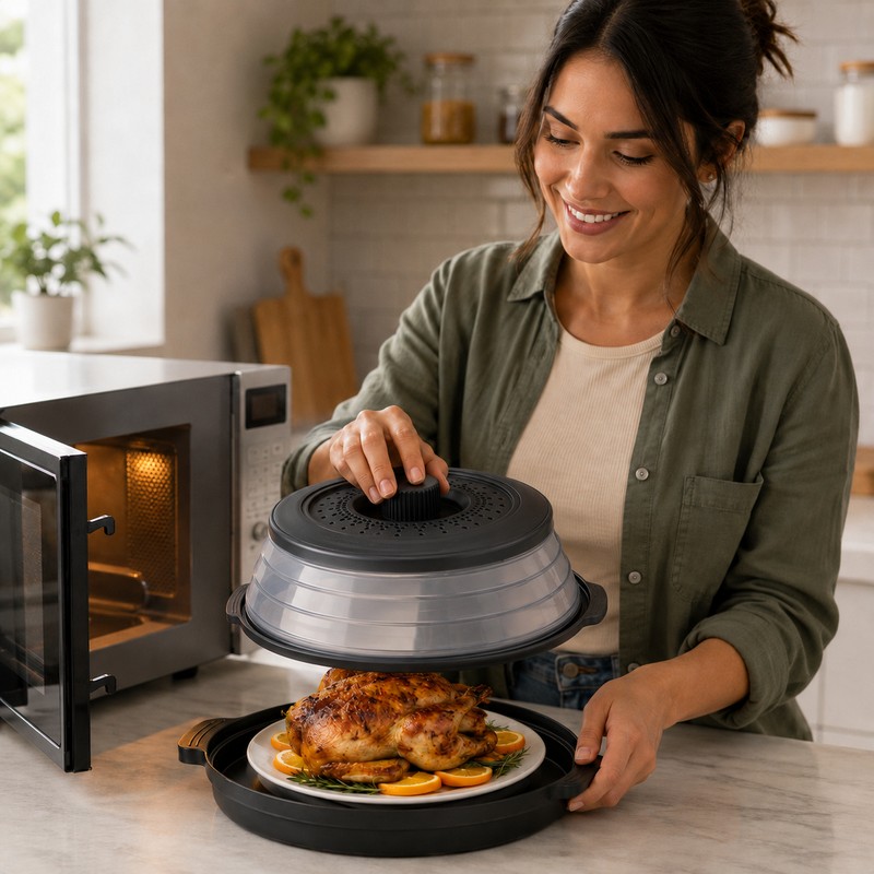 Collapsible Microwave Food Splatter Cover with Steam Vents – Foldable