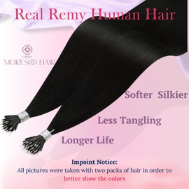 Moresoo Nanoring Real Hair Extensions, 60 cm, Black, Stylish Invisible Hair Extensions, 50 Strands, 50 g, #1