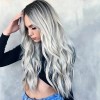 Peluca Larga De Mujer Color Gris Degradado Pelo Ola Natural
