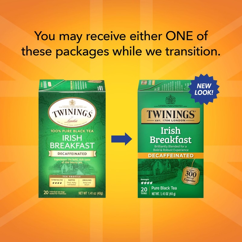 Twinings Irish Breakfast Tea, Decaf Tea Bags, Strong and Distinctive